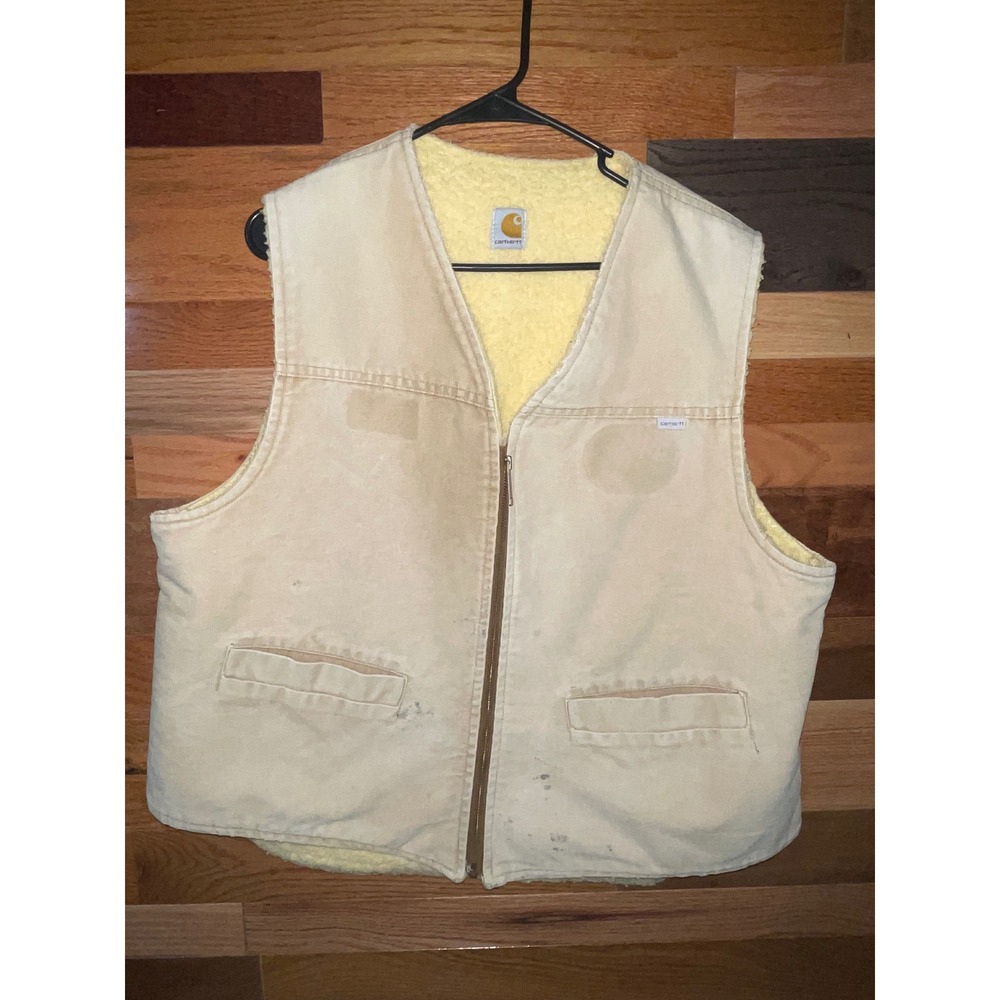 Carhartt Mens Size XL Tan Vest Vintage Sherpa Lined Duck Canvas Workwear 6SV - Picture 2 of 8